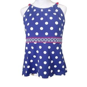 Beach House women's size 14 Tankini swim beach top blue white polka dots modest